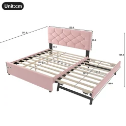 Lit Gigogne 140x200 cm - Lit Banquette Double Rembourré avec Sommier - Velours + MDF - Sans Matelas - Rose><noscript><img width=