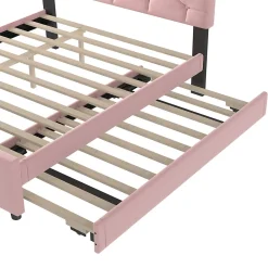 Lit Gigogne 140x200 cm - Lit Banquette Double Rembourré avec Sommier - Velours + MDF - Sans Matelas - Rose><noscript><img width=