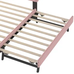 Lit Gigogne 140x200 cm - Lit Banquette Double Rembourré avec Sommier - Velours + MDF - Sans Matelas - Rose><noscript><img width=