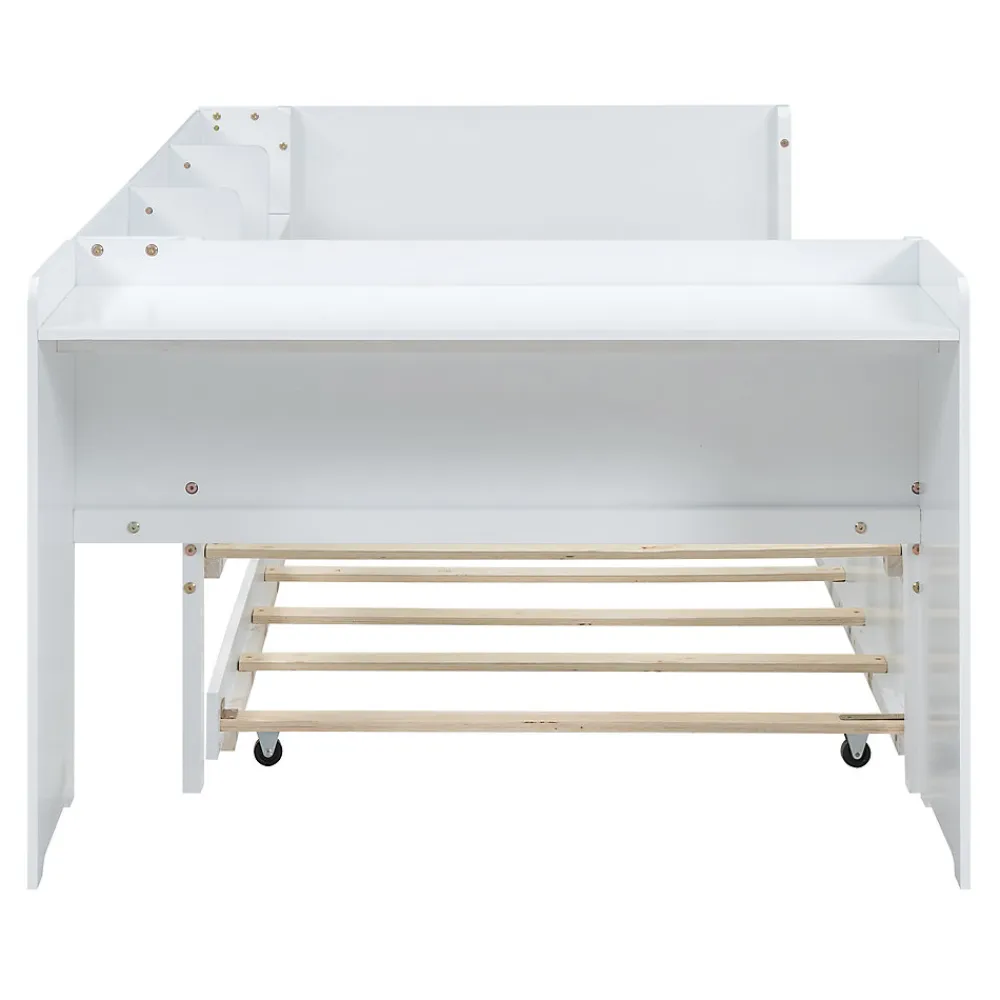 Lit Gigogne 90x200 cm - Lit Combiné enfant avec Bureau et 3 Étagères - Sans Matelas - Blanc>Okwish