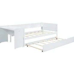Lit Gigogne 90x200 cm - Lit Combiné enfant avec Bureau et 3 Étagères - Sans Matelas - Blanc><noscript><img width=