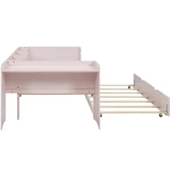 Okwish Lit Gigogne 90x200 cm - Lit Combiné enfant avec Bureau et 3 Étagères - Sans Matelas - Rose* Lit Gigogne