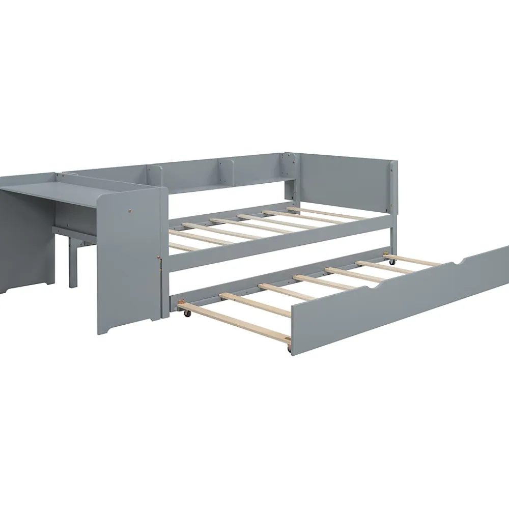 Okwish Lit Gigogne 90x200 cm - Lit Combiné enfant avec Bureau et 3 Étagères - Sans Matelas - Gris* Lit Gigogne