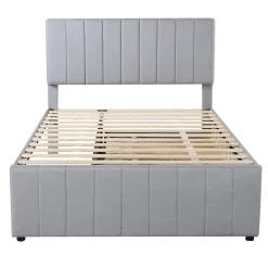 Okwish Lit Gigogne 140x200 cm - Lit Double avec Tiroirs et Lit enfant 90x190 cm, Structure en MDF et Lin, Sans Matelas - Gris* Lit Gigogne
