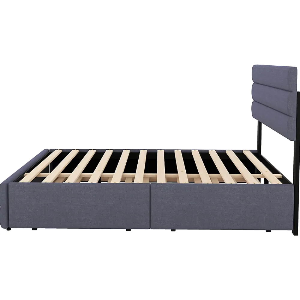 Okwish Lit Gigogne 140x200 cm - Lit Double avec Tiroirs et Rangement Extensible - Lit D'Appoint Adulte - Lin Gris - Sans Matelas* Lit Gigogne