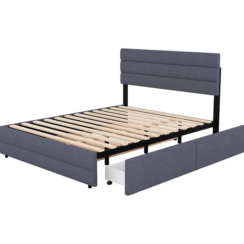 Okwish Lit Gigogne 140x200 cm - Lit Double avec Tiroirs et Rangement Extensible - Lit D'Appoint Adulte - Lin Gris - Sans Matelas* Lit Gigogne