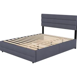 Okwish Lit Gigogne 140x200 cm - Lit Double avec Tiroirs et Rangement Extensible - Lit D'Appoint Adulte - Lin Gris - Sans Matelas* Lit Gigogne