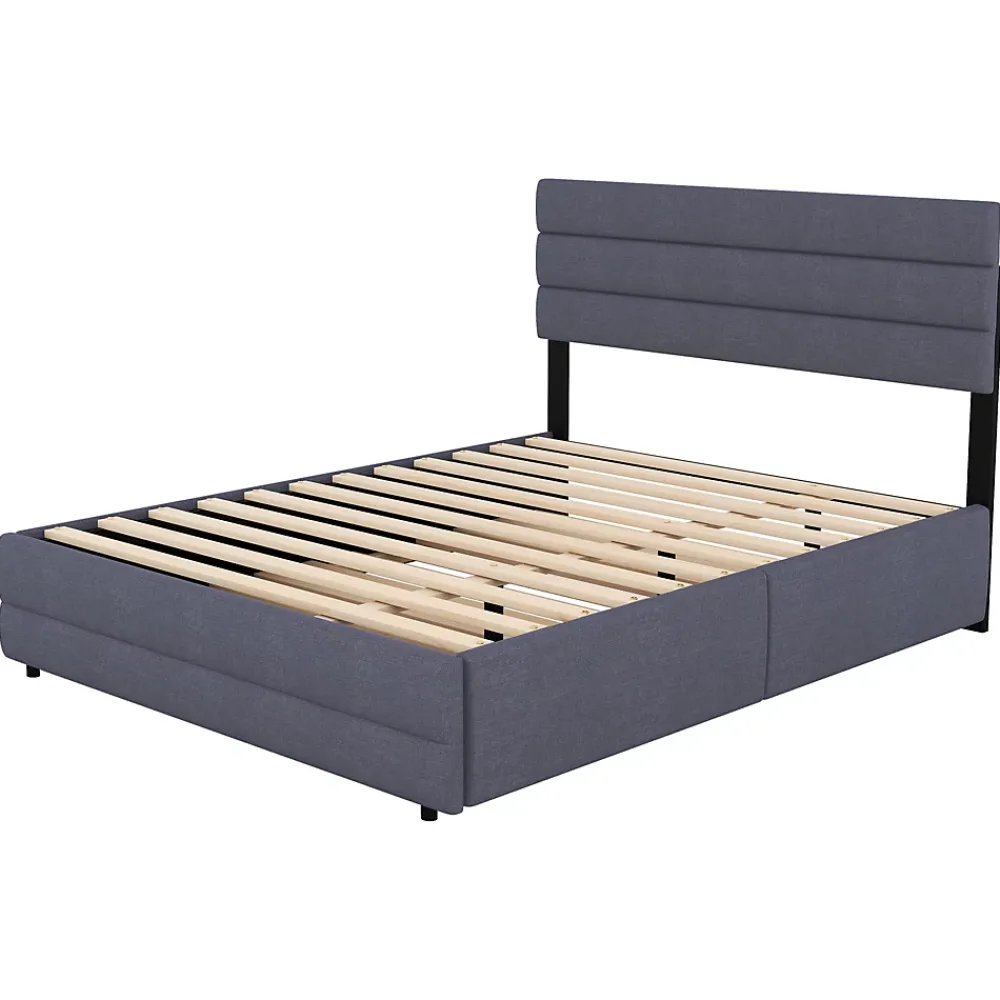 Okwish Lit Gigogne 140x200 cm - Lit Double avec Tiroirs et Rangement Extensible - Lit D'Appoint Adulte - Lin Gris - Sans Matelas* Lit Gigogne