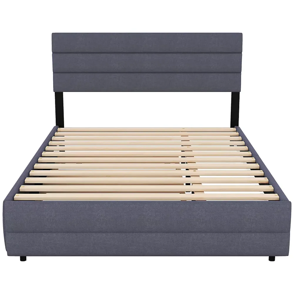 Okwish Lit Gigogne 140x200 cm - Lit Double avec Tiroirs et Rangement Extensible - Lit D'Appoint Adulte - Lin Gris - Sans Matelas* Lit Gigogne
