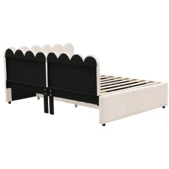 Lit Gigogne 140x200 cm - Lit Enfant Velours avec Rangement et Lit Extensible L-Forme, Sans Matelas, Beige><noscript><img width=