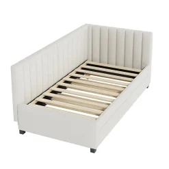 Okwish Lit Gigogne 90x200 cm - Lit enfant et d'Appoint avec Tiroir Intégré, Sommier À Lattes, Velours Beige* Lit Gigogne