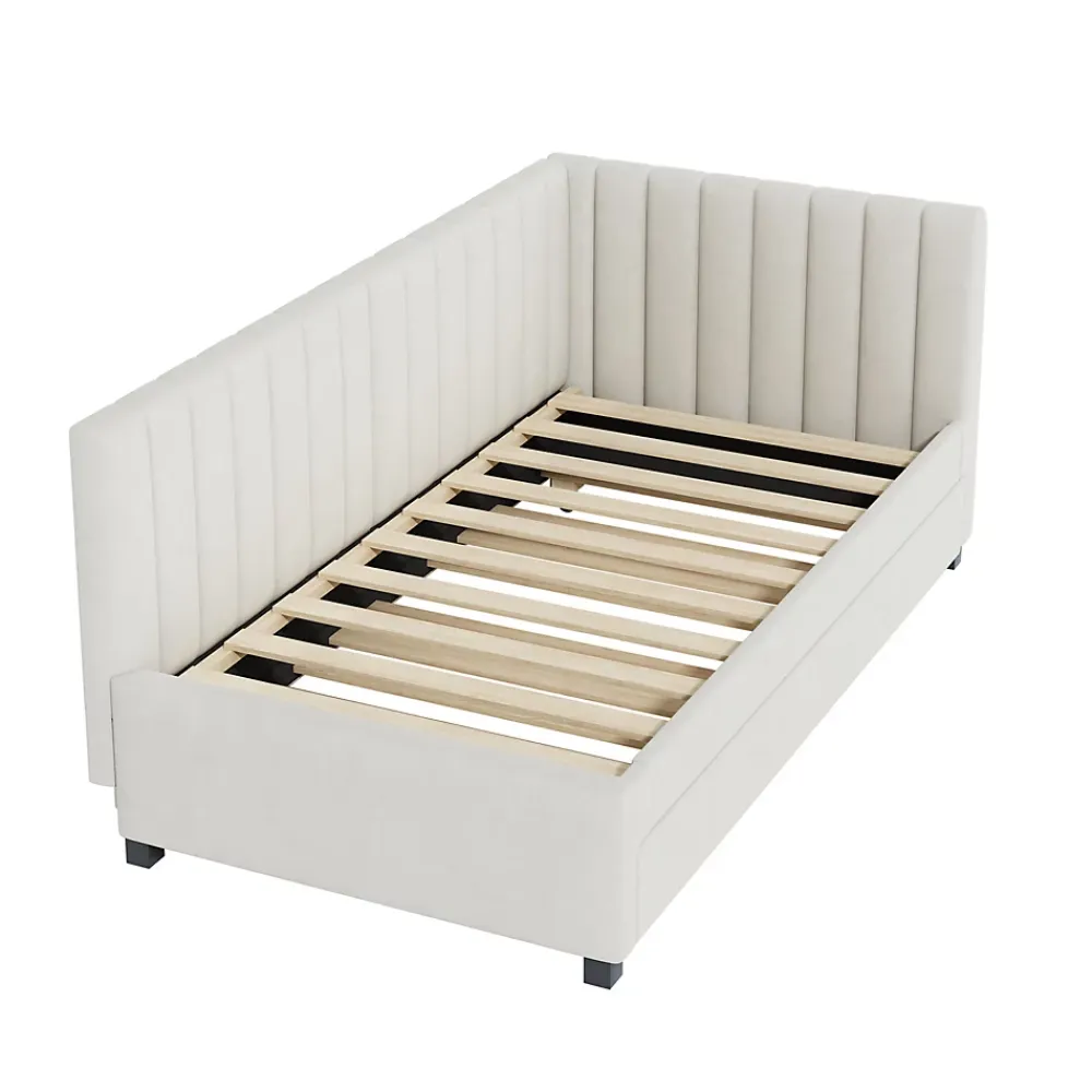 Okwish Lit Gigogne 90x200 cm - Lit enfant et d'Appoint avec Tiroir Intégré, Sommier À Lattes, Velours Beige* Lit Gigogne