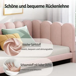 Lit Gigogne 90x200 cm - Lit Enfant Velours avec Rangement et Lit Extensible, 2-en-1 Multifonction, Sans Matelas, Rose><noscript><img width=