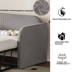 Lit gigogne 90/180x190 cm - Lit extensible avec tiroir de rangement - Tissu lin respirant gris clair><noscript><img width=