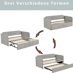 Lit gigogne 90/180x190 cm - Lit extensible avec tiroir de rangement - Tissu lin respirant gris clair><noscript><img width=