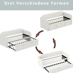 Lit gigogne 90/180x190 cm - Lit extensible avec sommier à lattes - Tissu lin respirant Beige, sans matelas><noscript><img width=