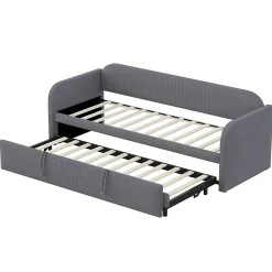 Okwish Lit gigogne 90/180x190 cm - Lit extensible avec tiroir et sommier à lattes - Tissu lin respirant Gris* Lit Gigogne