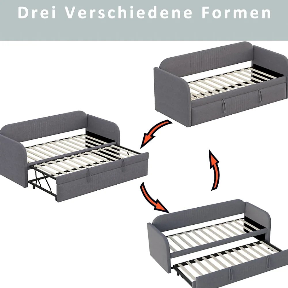 Okwish Lit gigogne 90/180x190 cm - Lit extensible avec tiroir et sommier à lattes - Tissu lin respirant Gris* Lit Gigogne