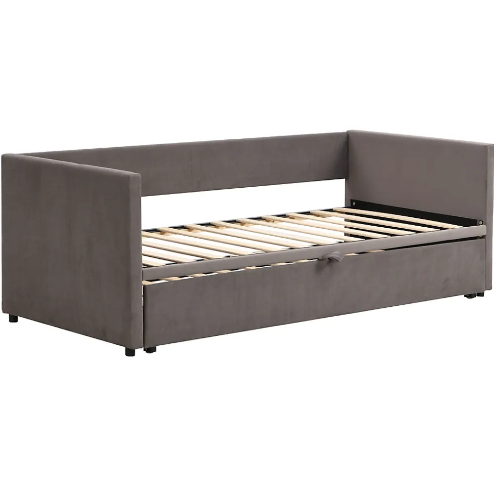 Lit Gigogne 90/180x200 cm - Lit Multifonction avec Sommier À Lattes, Convertible en deux Lits, Sans Matelas - Gris>Okwish New