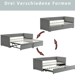 Okwish Lit Gigogne 90/180x200 cm - Lit Multifonction avec Sommier À Lattes, Sans Matelas, en Velours Doux, Gris* Lit Gigogne