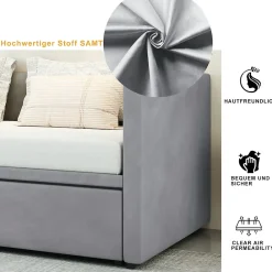 Okwish Lit Gigogne 90/180x200 cm - Lit Multifonction avec Sommier À Lattes, Sans Matelas, en Velours Doux, Gris* Lit Gigogne