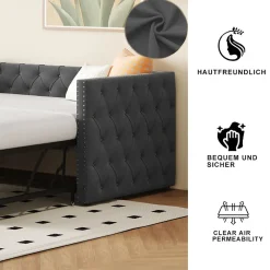 Lit Gigogne 90x200 cm - Lit Multifonction avec Sommier À Lattes, Convertible pour Chambre d'Amis, en Velours Gris, Sans Matelas><noscript><img width=
