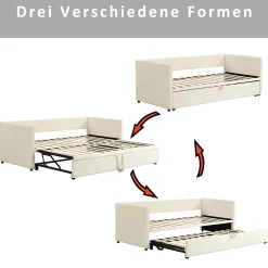Okwish Lit Gigogne 90/180x200 cm - Lit Multifonction avec Sommier À Lattes, Convertible pour Chambre d'Amis, Velours Beige, Sans Matelas* Lit Gigogne