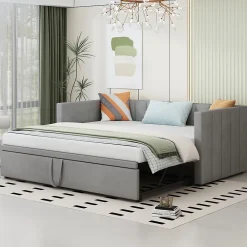 Okwish Lit Gigogne 90/180x200 cm - Lit Multifonction Convertible en Velours Doux, Sans Matelas - Gris Clair* Lit Gigogne
