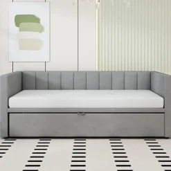 Okwish Lit Gigogne 90/180x200 cm - Lit Multifonction Convertible en Velours Doux, Sans Matelas - Gris Clair* Lit Gigogne