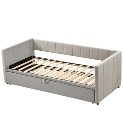 Okwish Lit Gigogne 90/180x200 cm - Lit Multifonction Convertible en Velours Doux, Sans Matelas - Gris Clair* Lit Gigogne