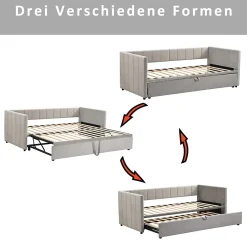 Okwish Lit Gigogne 90/180x200 cm - Lit Multifonction Convertible en Velours Doux, Sans Matelas - Gris Clair* Lit Gigogne