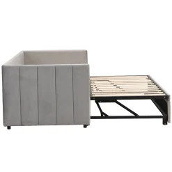 Okwish Lit Gigogne 90/180x200 cm - Lit Multifonction Convertible en Velours Doux, Sans Matelas - Gris Clair* Lit Gigogne