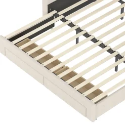 Lit Gigogne 90x190 cm - Lit Simple avec 2 Tiroirs et Étagères - LED et Ports USB Intégrés - Multifonction en Velours Beige><noscript><img width=