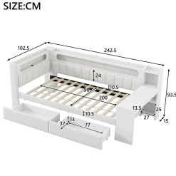 Okwish Lit gigogne 90x200 cm - Lit simple avec port USB et bande LED - Bois - Sans matelas - Blanc* Lit Gigogne