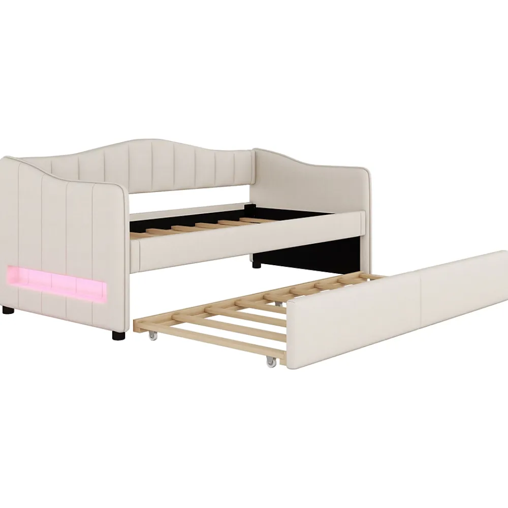 Okwish Lit gigogne 90x200 cm - Lit simple avec lit tiroir et sommier à lattes - Lin + MDF - Sans matelas - Beige* Lit Gigogne