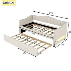 Okwish Lit gigogne 90x200 cm - Lit simple avec lit tiroir et sommier à lattes - Lin + MDF - Sans matelas - Beige* Lit Gigogne