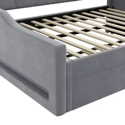 Okwish Lit gigogne 140x200 cm - Lit simple avec lit d'appoint extensible - MDF et Lin - Sans matelas - Gris* Lit Gigogne