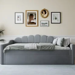 Okwish Lit gigogne 140x200 cm - Lit simple avec lit d'appoint extensible - MDF et Lin - Sans matelas - Gris* Lit Gigogne