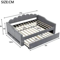 Okwish Lit gigogne 140x200 cm - Lit simple avec lit d'appoint extensible - MDF et Lin - Sans matelas - Gris* Lit Gigogne