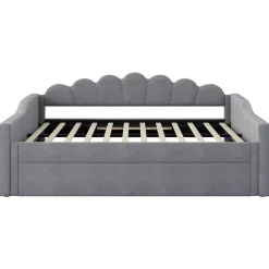 Okwish Lit gigogne 140x200 cm - Lit simple avec lit d'appoint extensible - MDF et Lin - Sans matelas - Gris* Lit Gigogne