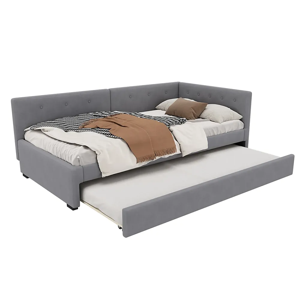 Okwish Lit Gigogne 90x200 cm - Lit Simple 1 Place avec Couchage Secondaire, sans Matelas, en Velours, Gris* Lit Gigogne