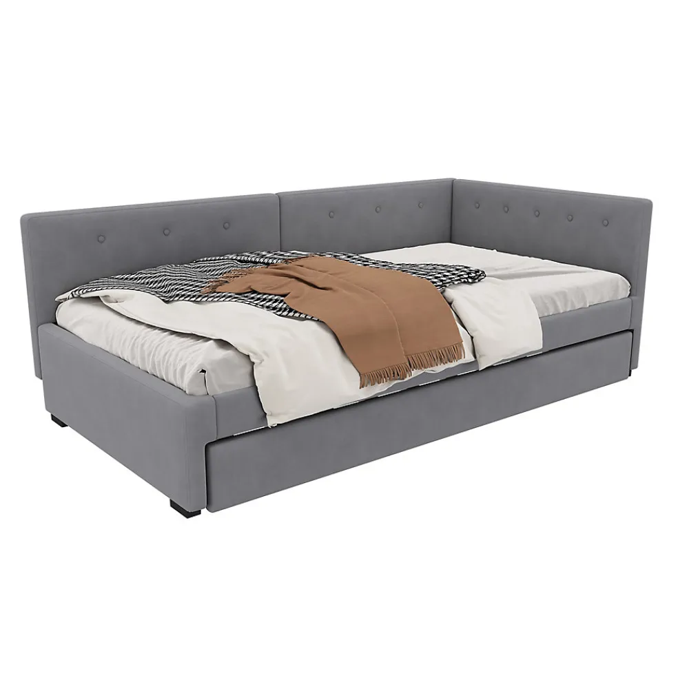 Okwish Lit Gigogne 90x200 cm - Lit Simple 1 Place avec Couchage Secondaire, sans Matelas, en Velours, Gris* Lit Gigogne