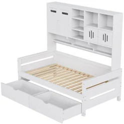 Okwish Lit Gigogne 90x200 cm - Lit Simple avec Deux Tiroirs de Rangement - Bois - Blanc - Sans Matelas* Lit Gigogne