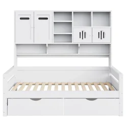 Okwish Lit Gigogne 90x200 cm - Lit Simple avec Deux Tiroirs de Rangement - Bois - Blanc - Sans Matelas* Lit Gigogne