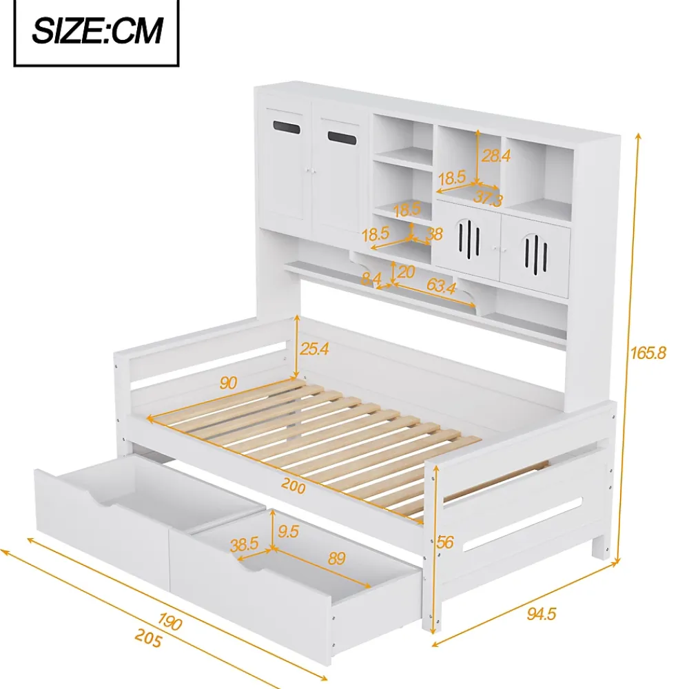 Okwish Lit Gigogne 90x200 cm - Lit Simple avec Deux Tiroirs de Rangement - Bois - Blanc - Sans Matelas* Lit Gigogne