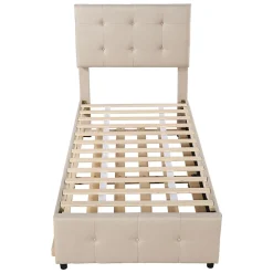 Okwish Lit Gigogne 90x200 cm - Lit Simple enfant avec Sommier à Lattes, Tête de Lit Réglable, Structure MDF et Métal, Sans Matelas, Beige* Lit Gigogne