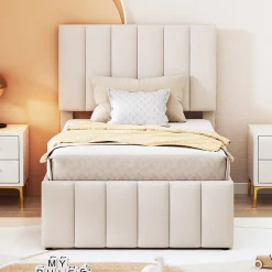 Okwish Lit gigogne 90x200 cm - Lit simple enfant avec tiroirs et lit d'appoint, sans matelas - Revêtement en lin, Beige* Lit Gigogne
