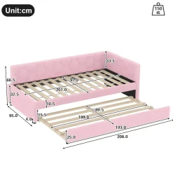 Okwish Lit Gigogne 90x200 cm - Lit Tiroir et Lampe Intégrée avec Ports USB et Type-C - Sans Matelas - Rose Imitation Laine* Lit Gigogne