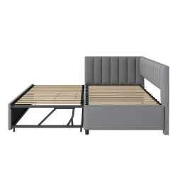 Lit Gigogne 90/180x200 cm - L-Shaped avec Lit Coulissant pour enfants et Invités, Multifonction, Velours Gris Clair, Sans Matelas><noscript><img width=