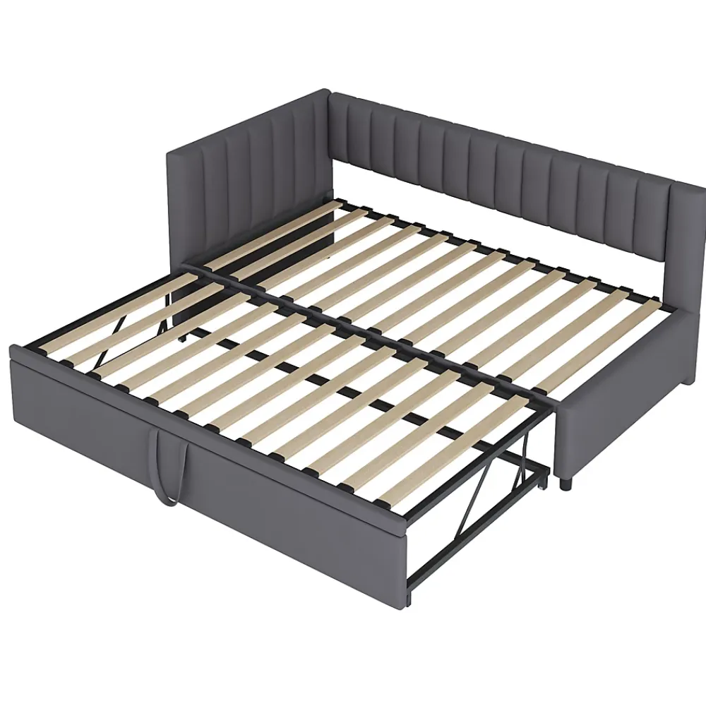 Okwish Lit Gigogne 90/180x200 cm - L-Shaped avec Lit Coulissant, Convertible pour enfants et Invités, Velours Gris Foncé, Sans Matelas* Lit Gigogne